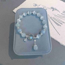 Kralen Nieuwe Opaal Zeeblauw Maansteen Kristal Armband Mode Eenvoudige Temperament Vrouwen Sieraden Accessoires Elastische Hanger Armbanden Gift YQ240226