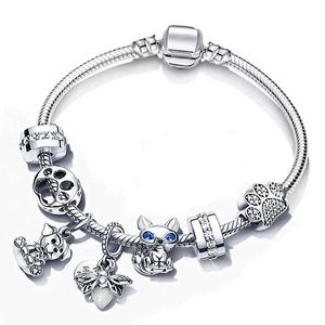 Bracelet à charme plaqué en argent en argent adapté aux femmes avec des perles de cristal pandas marque de mode bricolage mignon bijoux animaux bijoux