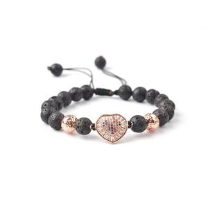 Nuevo estilo de cuentas, corazón de piedra volcánica Natural, Micro incrustaciones con Haoshi Love Energy, pulsera tejida a mano, cadena ajustable La Dhuim