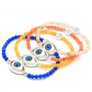 Kralen Nieuwe vintage Evil Eye Charm Strand Bracelet Crystal Quartz Agaat 4 mm Ronde Stone Bead Armbanden met boomleven voor vrouwen Jewel Dhglr