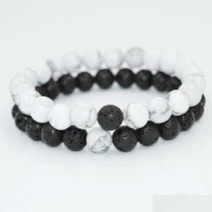 Kralen nieuwste natuursteen elasticiteit ketens paar armbanden voor vrouwen en mannen lava rock genezing energie meditatie mala kralen bangl dhi5q