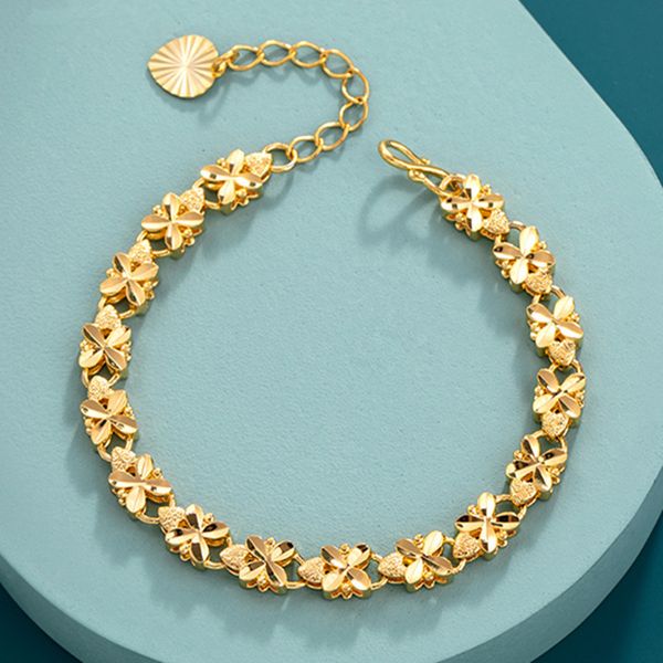 Bracelet perlé NUMBOWAN en or 24K, trèfle à quatre feuilles de 6mm, adapté aux bijoux cadeaux pour femmes, 230424