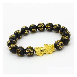 Perles de pierre d'obsidienne perlée Pixiu Strand Bracelet Noir Richesse Feng Shui Bracelets Chance Bracelet Pour Femmes Homme Drop Delivery Bijoux Dhydo