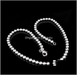 Pendentifs perlés Drop Livraison 2021 Bijoux avec 6 mm 4 mm Sterling Sier Ball Numéro 8 mm 10 mm Argent 925 Chaînes rondes solides Colliers4897375