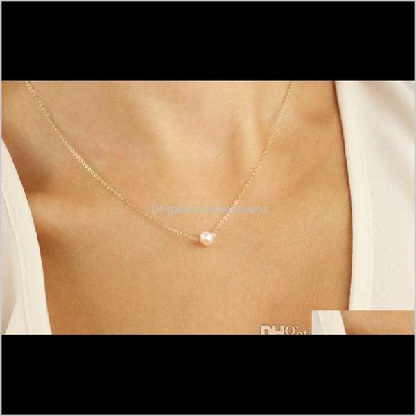 Pendentifs en perles Bijoux Drop Delivery 2021 10Pcs- N133 Simple collier de perles blanches ou ivoire mignon cercle rond colliers de perles avec de l'or Si