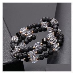 Cadeau parfait perlé pour la personne que vous aimez le bracelet en cristal carré naturel Bracelet Lava Stone Femmes et hommes Drop Livilor J Dhjz9