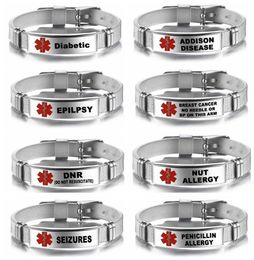 Bracelet ID d'alerte médicale personnalisée Bracelet laser gravé allergique en acier inoxydable courroie bracelet d'urgence Bangle pour hommes femmes 240423