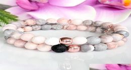 Bracelet en pierre naturelle de jaspe zèbre rose perlé cristaux de guérison Mala Yogi pour femmes diffuseur d'huile essentielle de roche de lave DropDhgarden Dhmnl9739471