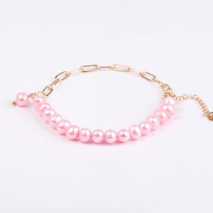 Bracelet de brin de perles d'eau douce de pomme de terre perlée perles colorées et chaîne à demi-lien bracelet souhait d'amour pour les femmes bijoux cadeau de fête Drop Dh3Yt