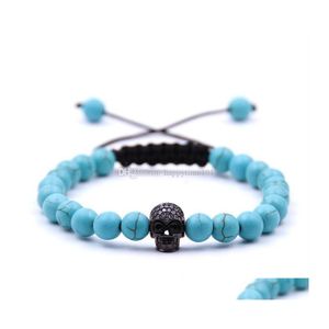 Productos con cuentas Venta al por mayor Regalo de Navidad Granos de piedra de lava Negro Skl Yoga Pulseras Hombres Joyería del partido Entrega de la gota Dhk1L