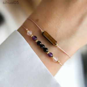 Beschermende armbandenset met kralen |Natuurlijke rozenkwarts amethist zwarte toermalijn helende edelsteen armband cadeau voor haar YQ240226