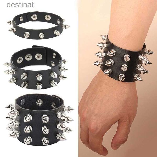 Pulsera con tachuelas de cuero Pu con cuentas, Gargantilla con remaches de punta Punk, pulsera de Metal negra, brazalete ajustable BangleL24213