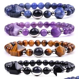 Pirámide con cuentas Pulsera de piedra facetada Semipreciosa Amatista Cuarzo rosa Ojo de tigre Yoga Obsidiana Sodalita Pulseras Moda Dro DHTZP