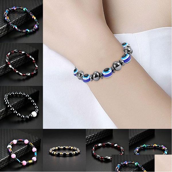 Perlé arc-en-ciel noir brins d'hématite magnétique bracelet perles puissance bracelets sains bijoux de mode et livraison de goutte de sable Dhgzr