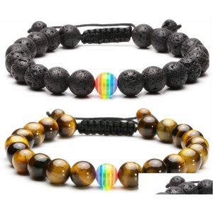 Perlen Regenbogen Stolz Paar Armband Stränge Schmuck Weiß Howlith Schwarz Lava Rock Perlen Öl Diffusor Geflochtene Armbänder Für Männer Frauen Dhyma