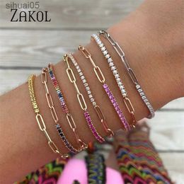Perlé RAKOL multicolore rond cubique zircone Tennis bracelets pour femme INS à la mode couleur or chaîne Bracelet bijoux de fête YQ240226