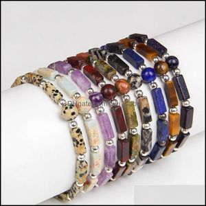 Kralen rechthoekige vaste cilinder stenen armband charme streng amethist kwarts genezing druzy stenen bangle armbanden sieraden maken dro dh2xu