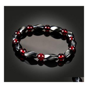 Beads Red Beads Chakra Hematite Stone Stretch Bracelet para hombres y mujeres Antifatiga Terapia magnética Joyería Drop Delivery Bracelet Dhbmd