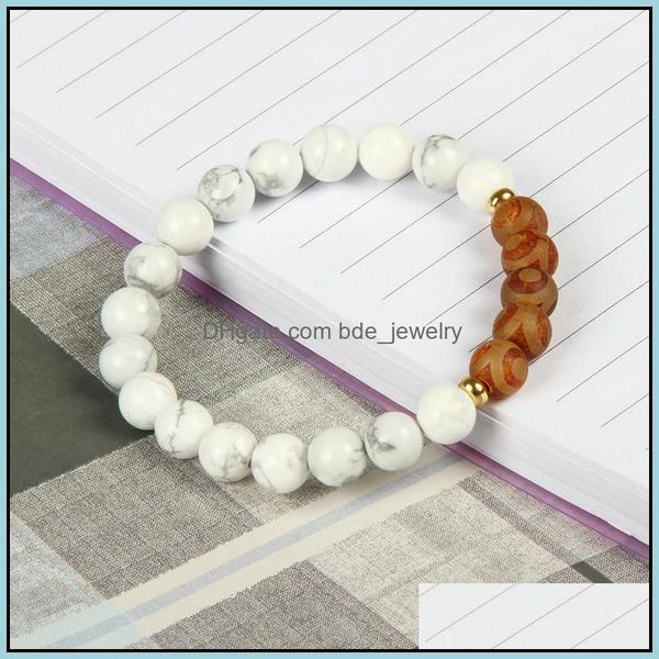 Bijoux en pierre religieuse perlée en gros 10pcs / lot 8mm perles d'oeil Dzi avec agate mate bracelets en perles de marbre blanc livraison directe Dhovl