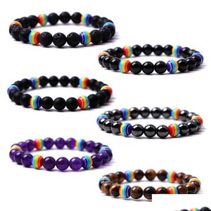 Beaded Resin Rainbow 8Mm Stone Colorf Armband Tijgeroog Paars Quartz Agaat Bangle Voor Vrouwen Yoga Sieraden Drop Delivery Armbanden Dhuk9