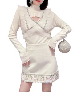 Tweed rok met hoge taille en strasssteentjes, slank in herfst en winter, A-lijn rok S M L XL