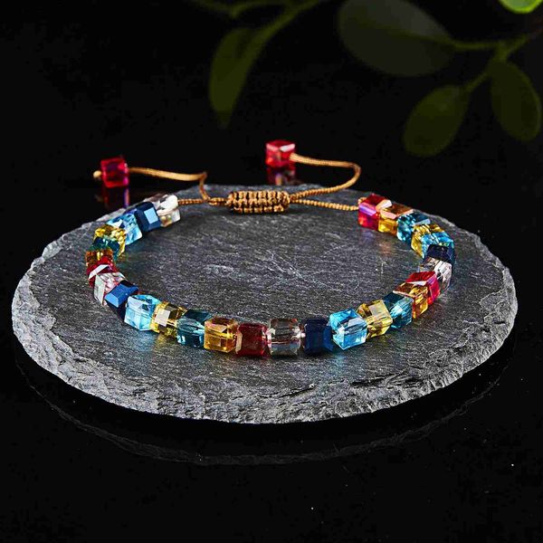 Beaded Rinhoo 1 PC fait à la main 4mm brillant coloré sept Chakra cristal perle réglable corde chaîne Bracelet pour femmes femme charme bijoux YQ240226