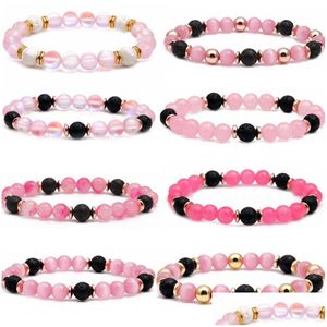 Kralen rozenkwarts steen roze opaalglas kralen streng armband voor vrouwen meisje sieraden drop levering armbanden dhgarden dhiln