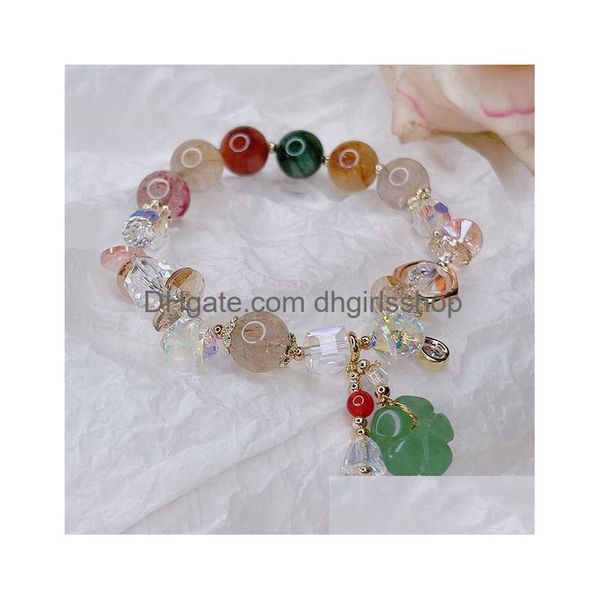 Perlé Ruifan naturel vert Jade fleur goutte d'eau pendentif Mticolor rutilé Quartz cristal Bracelet femmes bijoux fins Ybr572 Drop De Dhno2