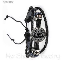 Bracelet pentagramme Baphomet satanique perlé bracelet gothique en cuir noir/marron satanisme mal occulte Pentacle bijoux charme païen cadeau L24213