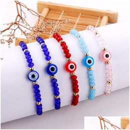 Venta de cuentas Hebras de cuentas de arroz europeas y americanas Pulsera de cristal cortado Retro Azul Mal de ojo Tejido ajustable Dhfek