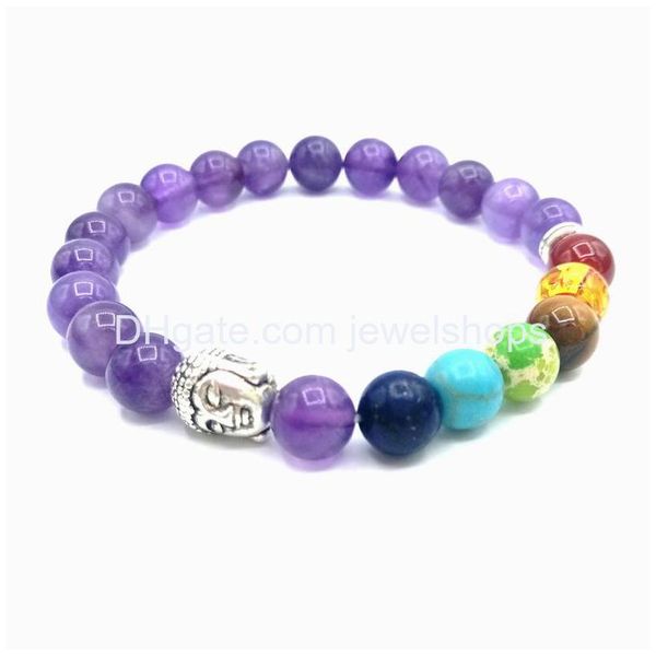 Bracelet de Bouddha perlé à sept chakras, pierre précieuse de yoga énergétique avec accessoire tibétain, perles de puissance, cadeau, livraison directe, bijoux Dhg4C