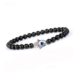 Perlenschiff 10 Teile/los Türkische Böse Augen Armband Schwarz Naturstein Perlen Obsidian Braslet Für Frauen Männer Yoga Hand Schmuck Dhgarden Dhxjh