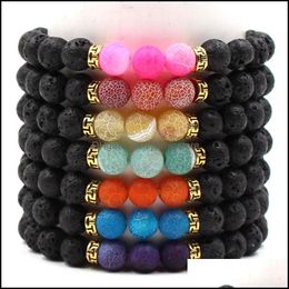 Perles Sier couleur or naturel noir pierre de lave perles Chakra Bracelet diffuseur d'huile essentielle oeil de tigre Turquoise Bracelets Drop Del Otha6