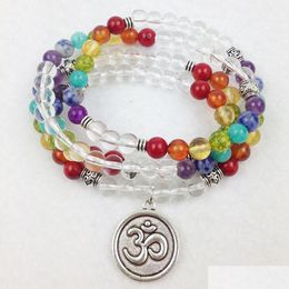 Kralen Sn0188 Designer Rainbow Mala Kralen Armband Trendy Yoga Wrap 6Mm Kristal Chakra Om Charme Kettingen Drop Levering Juweel Dhgarden Dhidm