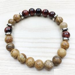 Kralen Sn1032 Top Design Herenarmband Genezing Meditatie Mala Kralen Rode Tijgeroog Foto Jasper Groothandel Drop Levering Jood Dhgarden Dh8Bu