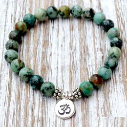 Perlé Sn1035 véritable bracelet turquoise africain Mala perles chakra bracelet yoga prière bouddhiste guérison dépression anxiété cri Dhgarden Dhuws