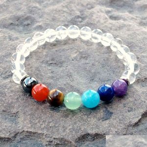 Perlé Sn1076 Nouveau 7 Chakra Bracelet Cristal Clair Quartz Poignet Mala Perles Yoga Méditation Yogi Cadeau Drop Livraison Bijoux Bracelets Dhahc