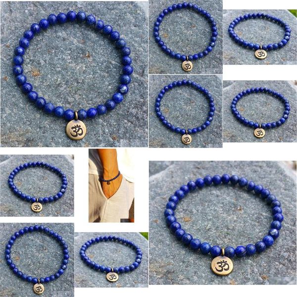 Con cuentas Sn1106 Pulsera hecha a mano al por mayor 6 mm Lapis Lazi Cuentas de piedra natural Latón antiguo Ohm Lotus Buddha Charm Drop Deliv Dhgarden Dh15J