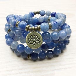 Kralen Sn1165 Hoge kwaliteit Design Womens Mala kralen armband Trendy Yogi ketting Lotus blauwe Aventurijn Quartz Drop levering Dhgarden Otlj8