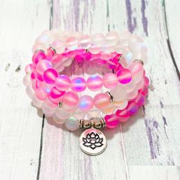 Perlé Sn1408 Mat Rose Sirène Quartz 108 Bracelet Mala Pour Femmes Haute Qualité Gorge Chakra Nce Yoga Perles Bijoux Drop D Dhgarden Otsl1