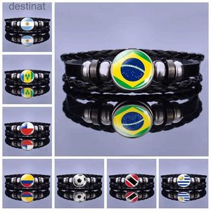 Kralen Zuid-Amerika Land Vlag Lederen Armband Brazilië Argentinië Chili Colombia Vlag Gevlochten Armband Voetbal Minnaar GiftL24213