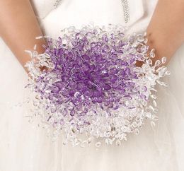 Bouquet de mariage perlé Srystal 20 cm de diamètre haute décoration de mariage fleur artificielle demoiselle d'honneur mariée main tenant broche Flowe4847703