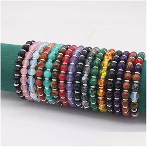 Perlé Brin 16 Couleurs Sphères De Pierres Précieuses Naturelles Bracelets Extensibles Mélanger Pierre Ronde Et Entretoises Sier Cadeau Gb022 Drop Delivery Jewelry Dhxz8