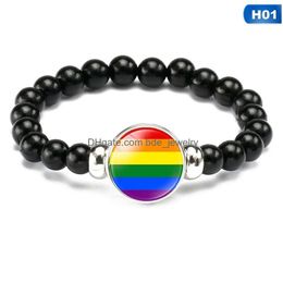 Beaded Strand 1Pc Rainbow Flag Gay Lesbian Pride Charm Bracelet Accesorios homosexuales Weave Drop Delivery Joyería Pulseras Dhkbm