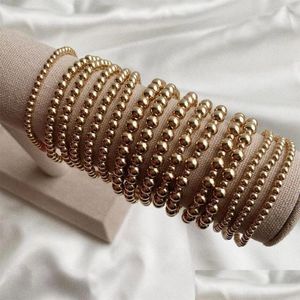 Beaded Strand 6Mm 8Mm 10Mm Goud Kleur Kralen Armband Voor Vrouwen Trendy Verklaring Grote Ronde Handgemaakte 3 stks/set Mode-sieraden Drop Del Dhegq