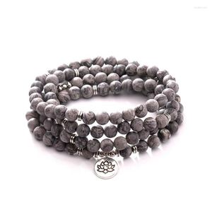 Kralen Strand 8M Natuurlijke 108 Kaart Steen Armband Yoga Lotus Charm Hanger Ketting Healing Chakra Meditatie Mannen Sieraden Dropship Dro Dhcox