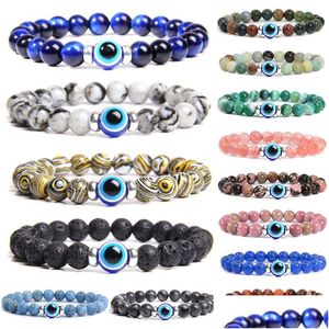 Stron perlé 8 mm Stone Evil Bracelet Eye Bracelet à la main Tiger Tiger Bracelets Crystal Bracelets Femmes hommes Reiki Bijoux Dhgarden Dhnlb