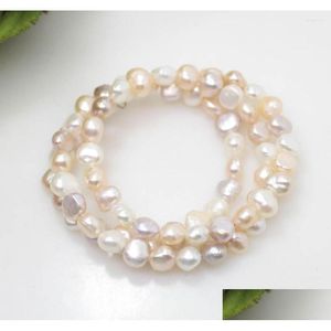 Beaded Strand Beauty 8Mm Real Baroque Pearl Hecho a mano 3Rows Stretch Bracelet 7Inches Blanco Negro Elija Color Drop Delivery Jewelry Br Dh1Mo