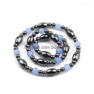 Kralen streng zwarte handmademens armband gemengd blauwe ronde kralen mode neutrale natuurlijke hematiet steen zomer sieraden voor feestkleding dh9a2