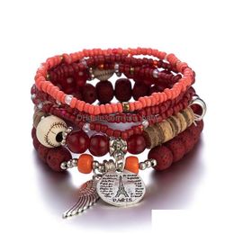 Perlé Strand Bohème Tour Eiffel Bracelet Ensemble Pour Femmes Aile Charme Colorf Perles De Riz Chaîne Bracelet Dame Bijoux Cadeau Drop Delivery Dhfl3